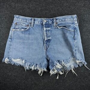 AGOLDE Women's Light Wash Parker Short Organic Cotton Distressed Hem Size 36